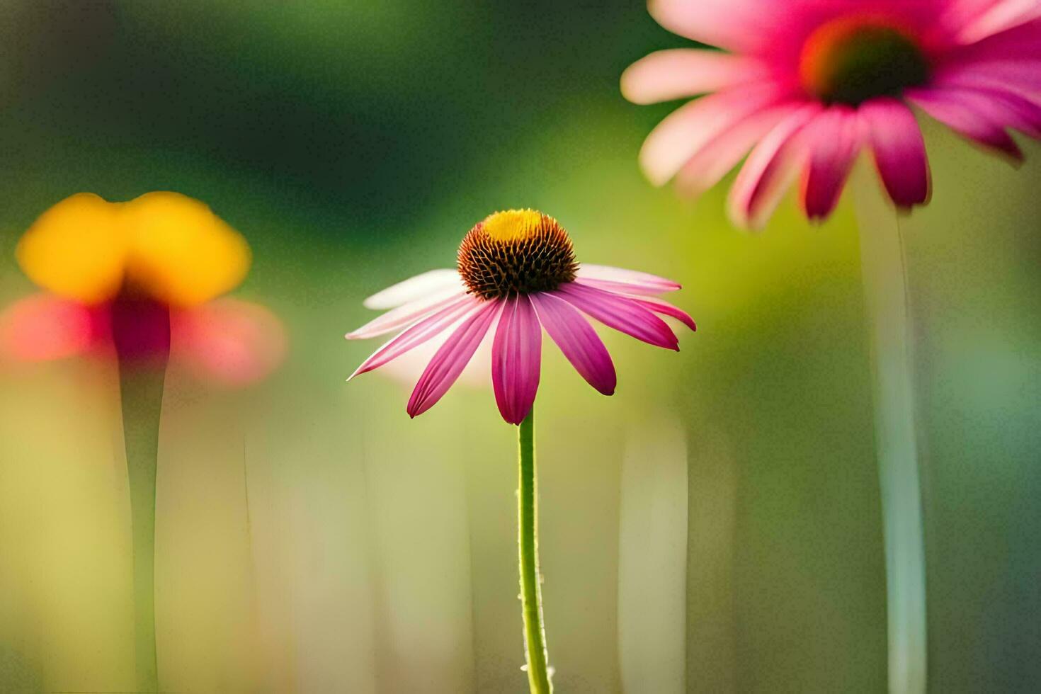 pink flowers in a field with blurry background. AI-Generated photo