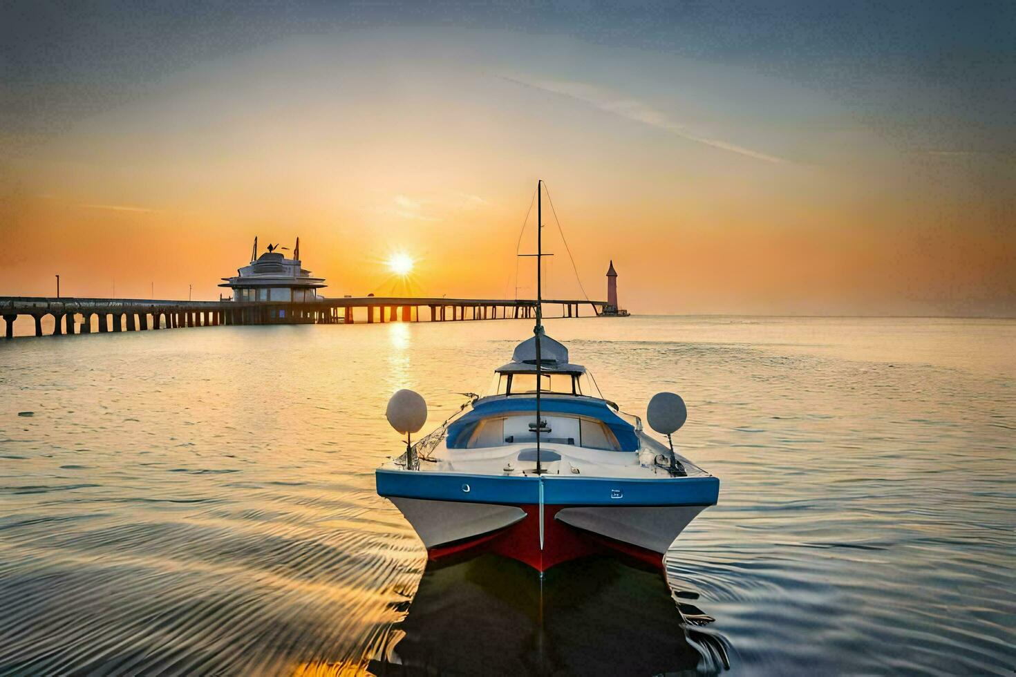 a boat in the water at sunset. AI-Generated photo