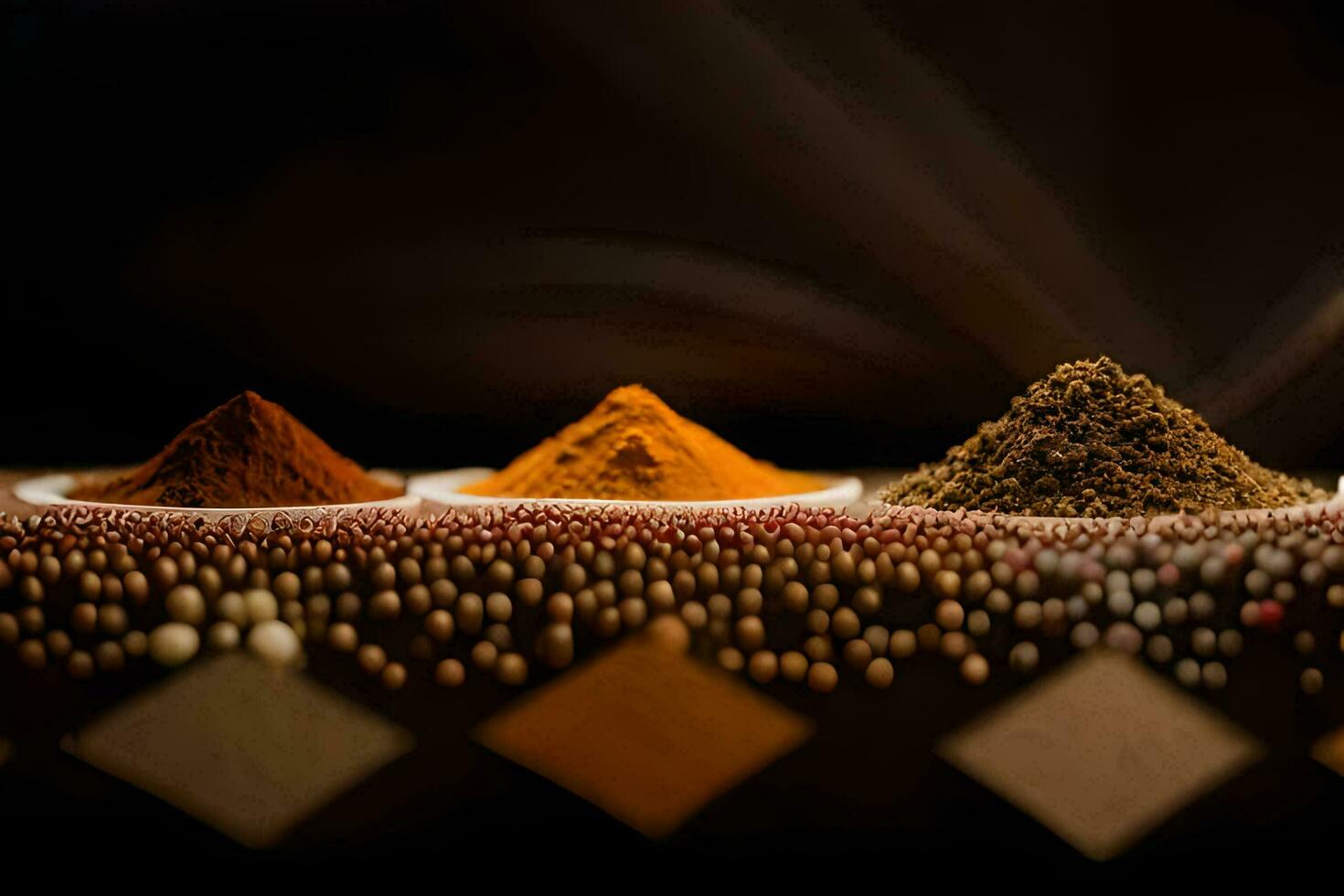 a close up of spices in bowls. AI-Generated photo