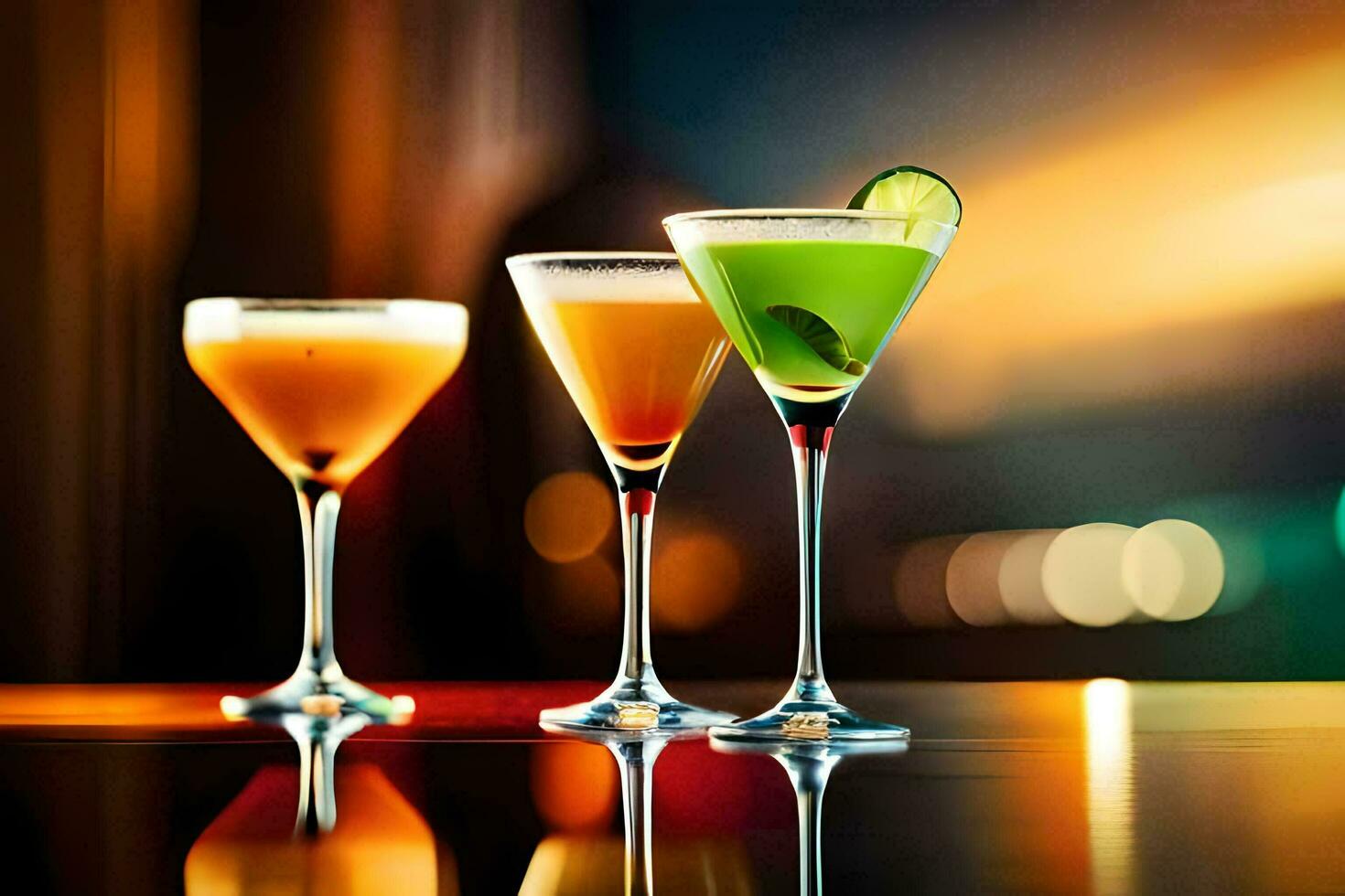 three different types of cocktails on a table. AI-Generated photo