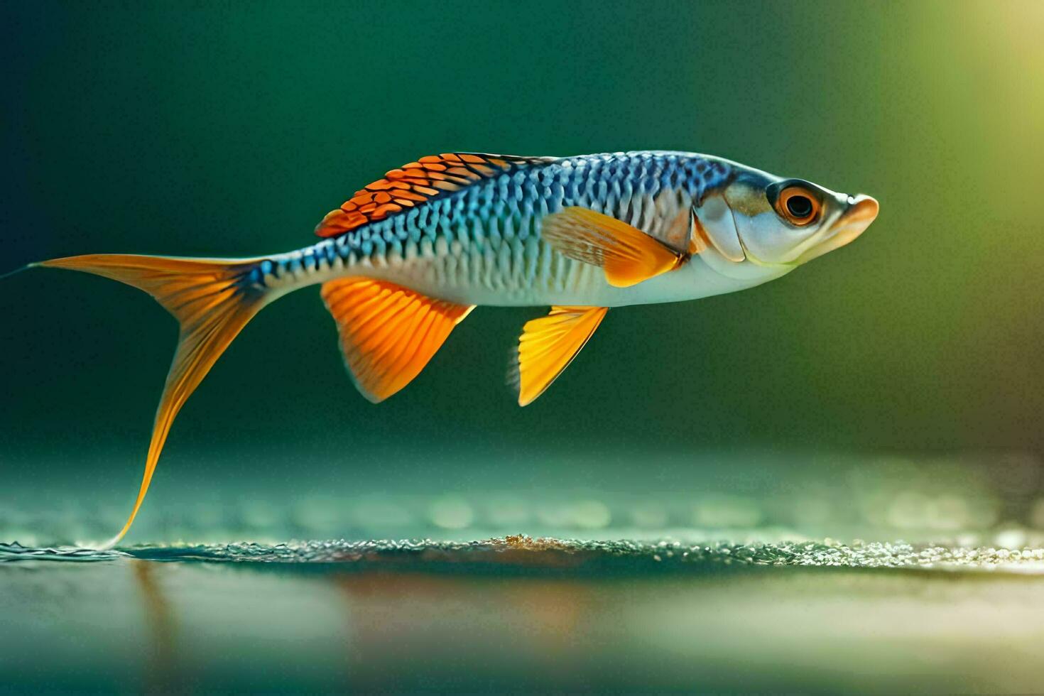 a fish with orange and white fins is swimming in the water. AI-Generated photo