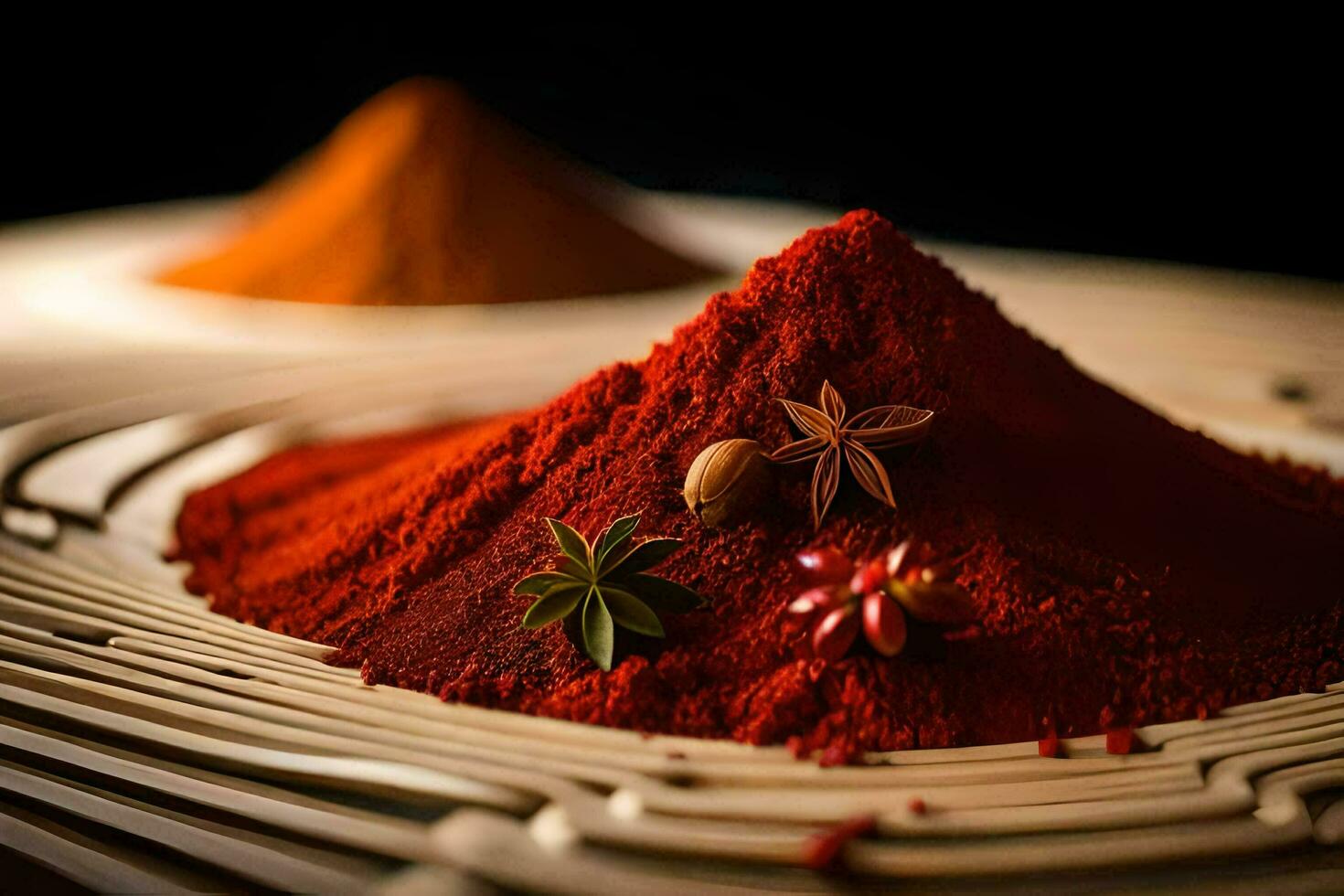 a pile of red powder with spices and anise. AI-Generated photo