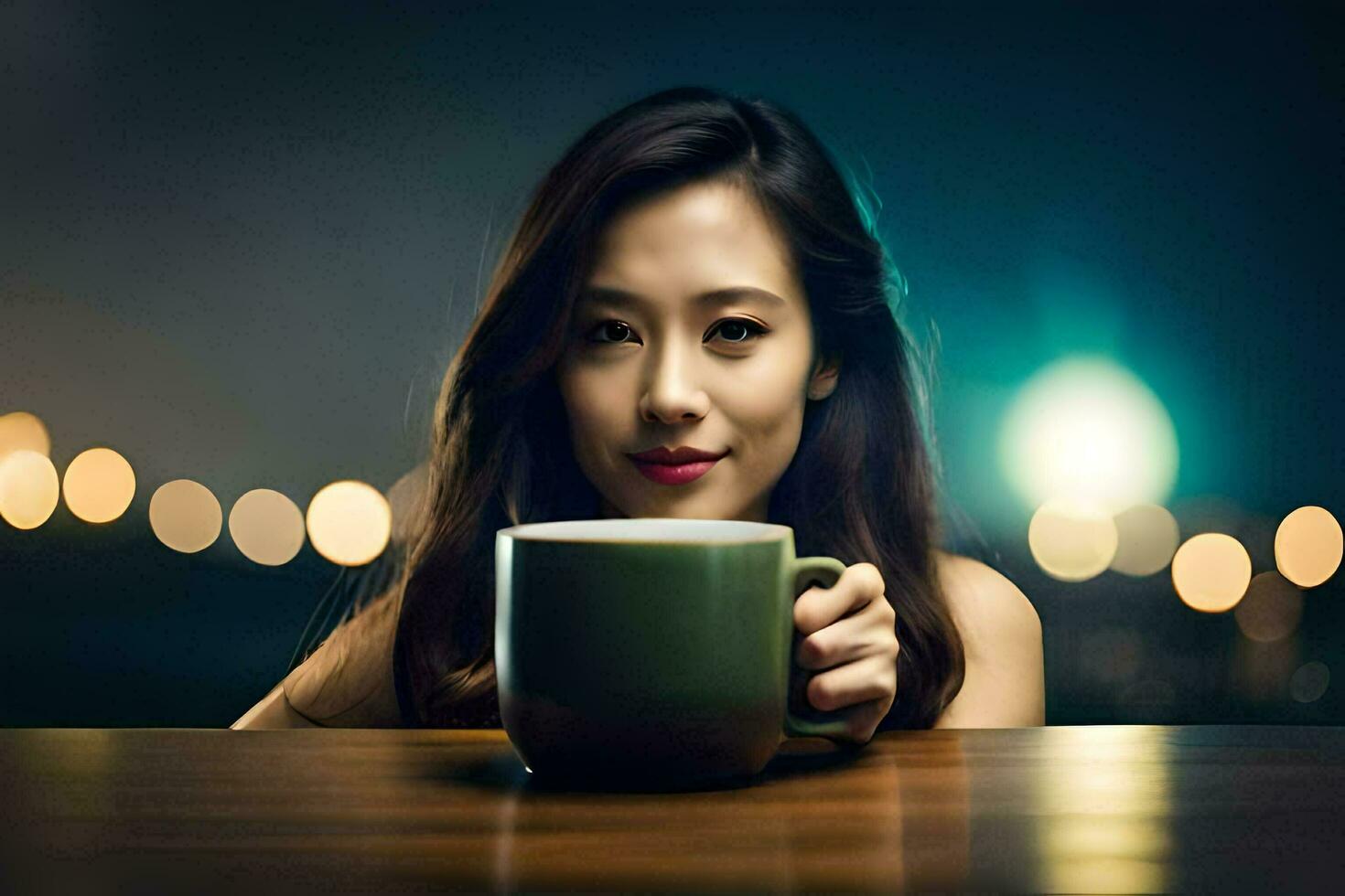 a woman holding a cup of coffee. AI-Generated photo