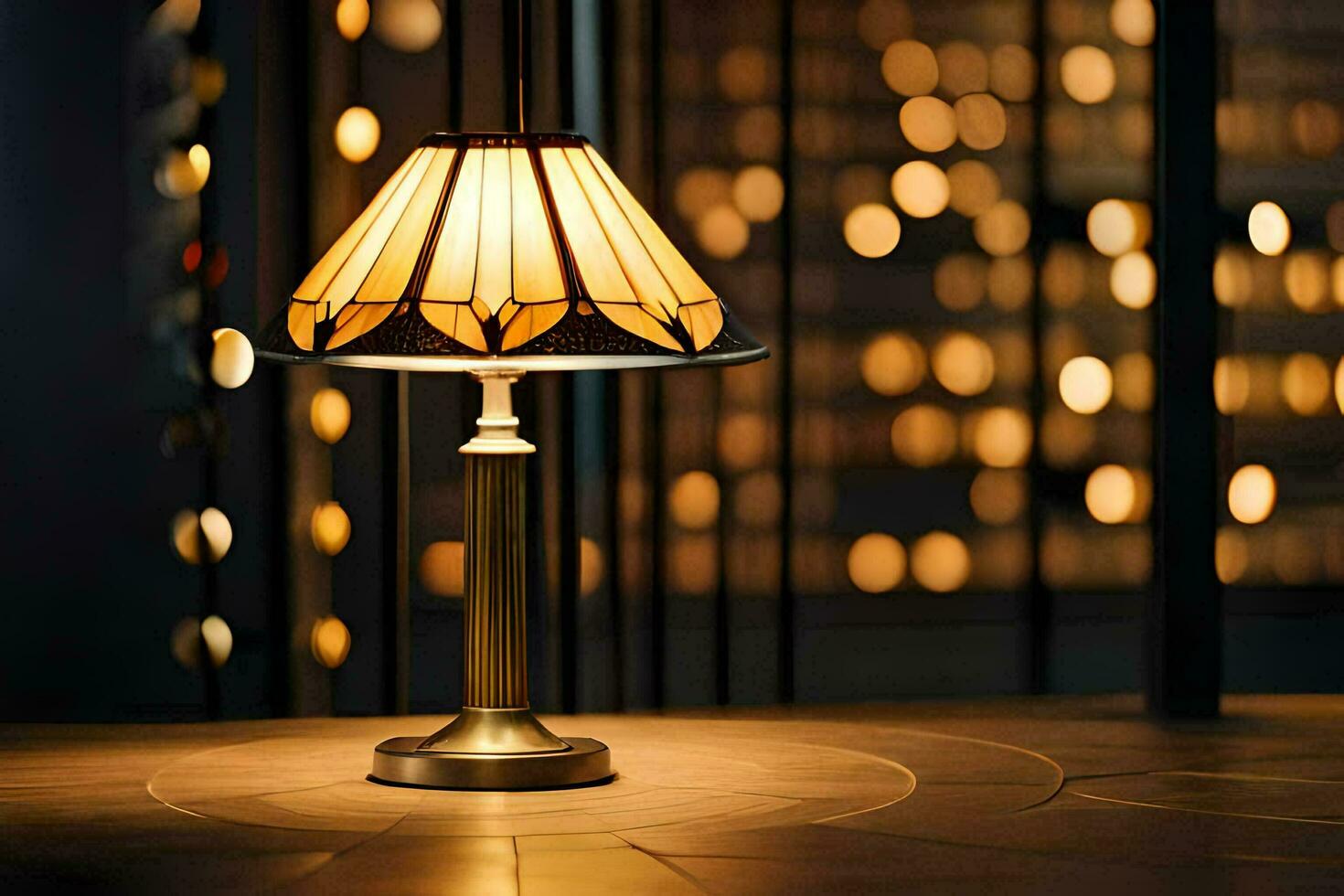 un lámpara en un mesa en frente de un borroso antecedentes. generado por ai foto