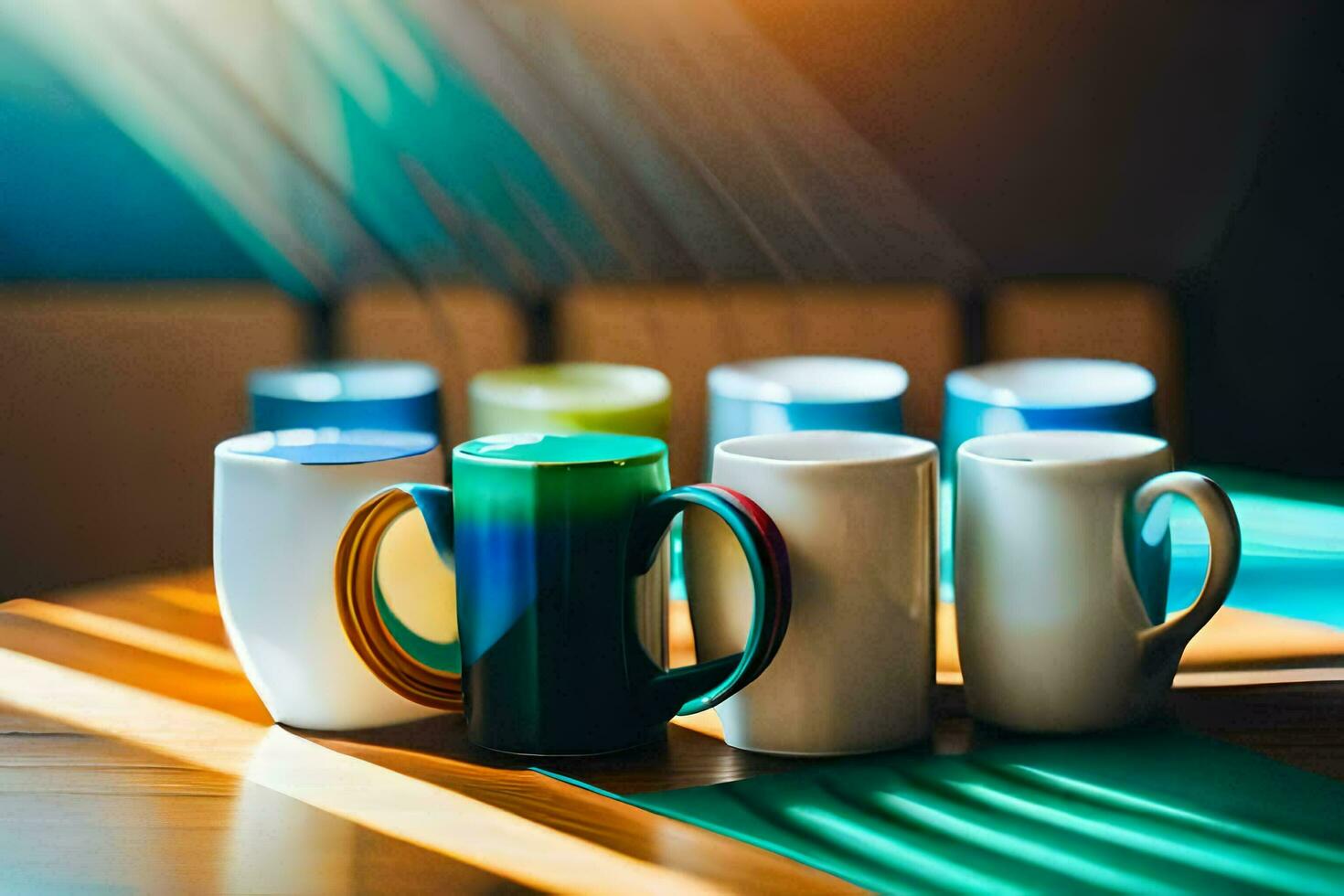 a group of coffee mugs on a table. AI-Generated photo