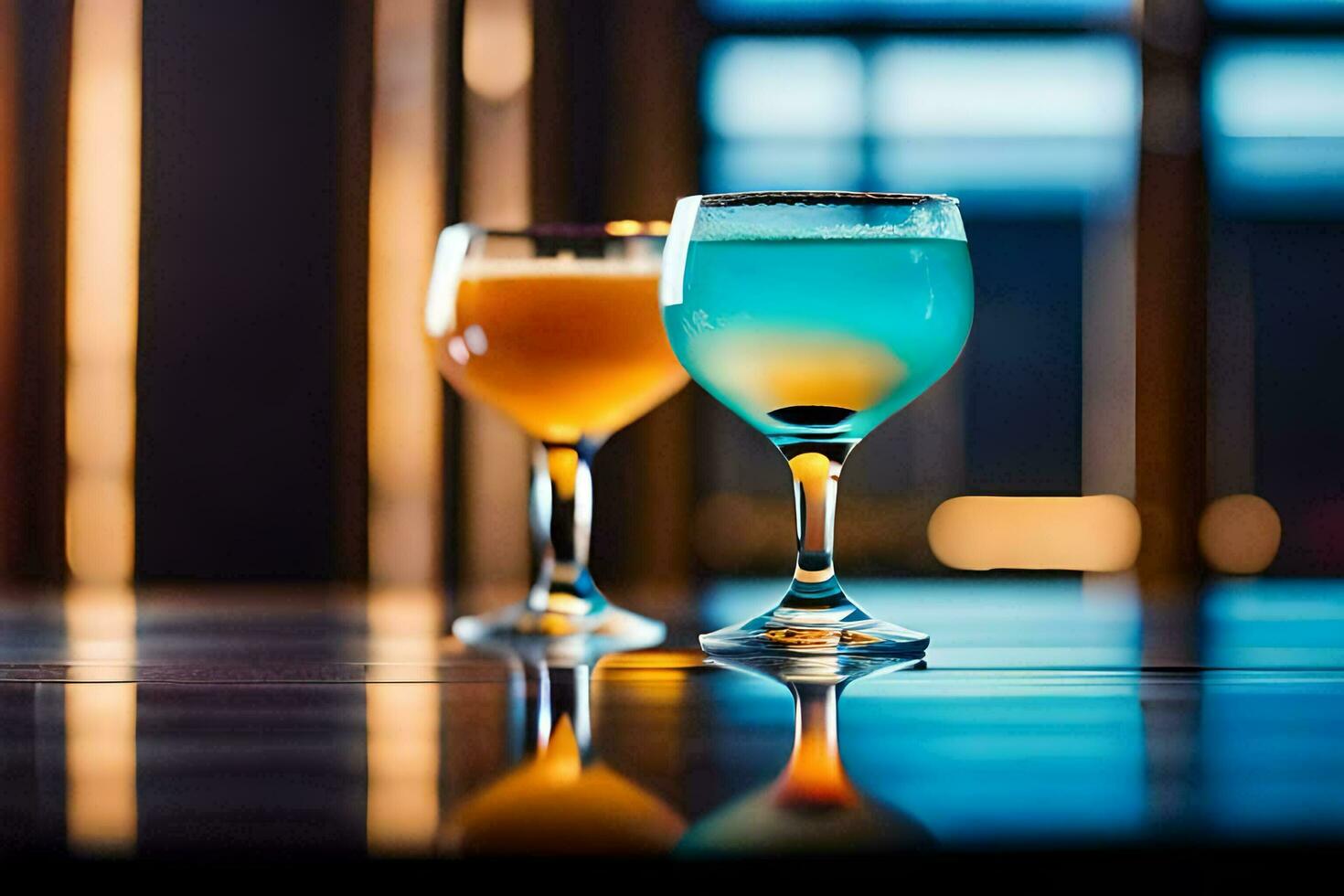 two glasses of cocktails on a table. AI-Generated photo
