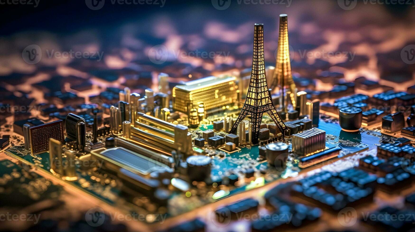 Paris Miniature on Motherboard   AI Generated photo