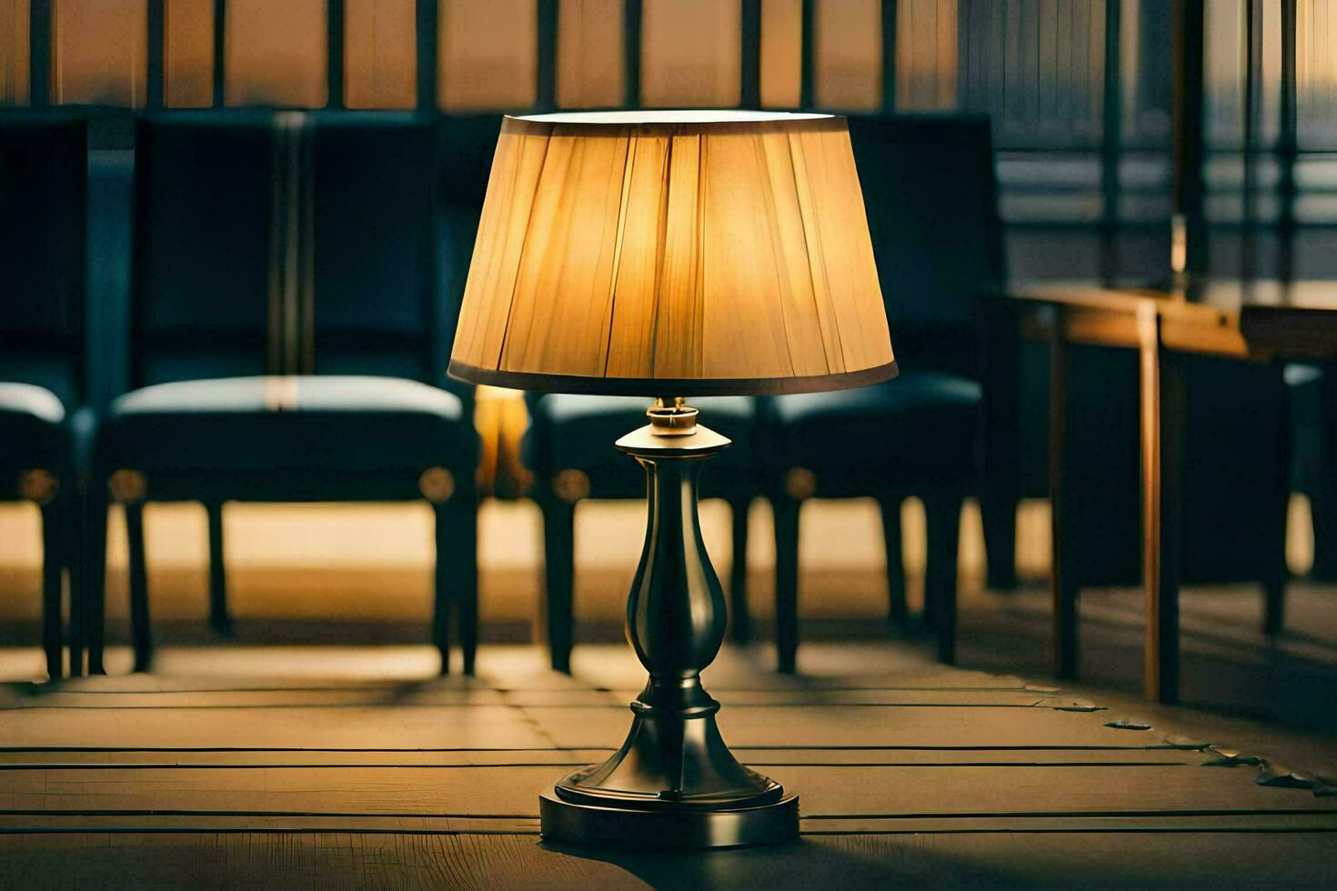 a lamp on a table in a dark room. AI-Generated photo