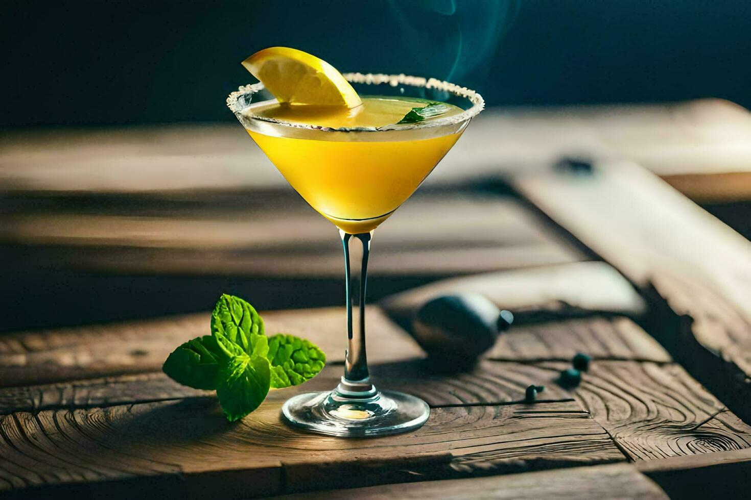 cocktail on a wooden table. AI-Generated photo