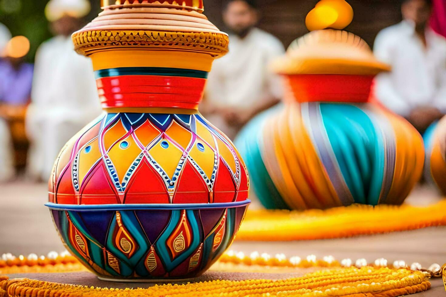 colorful vases with colorful designs on them. AI-Generated photo