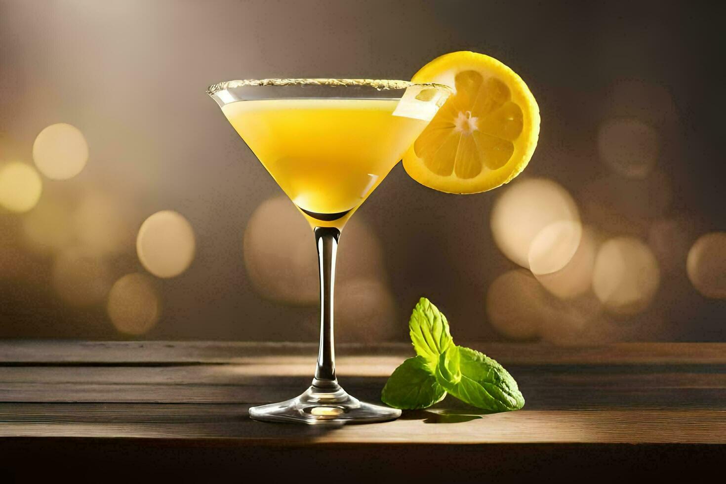 a cocktail with a lemon slice on top. AI-Generated photo