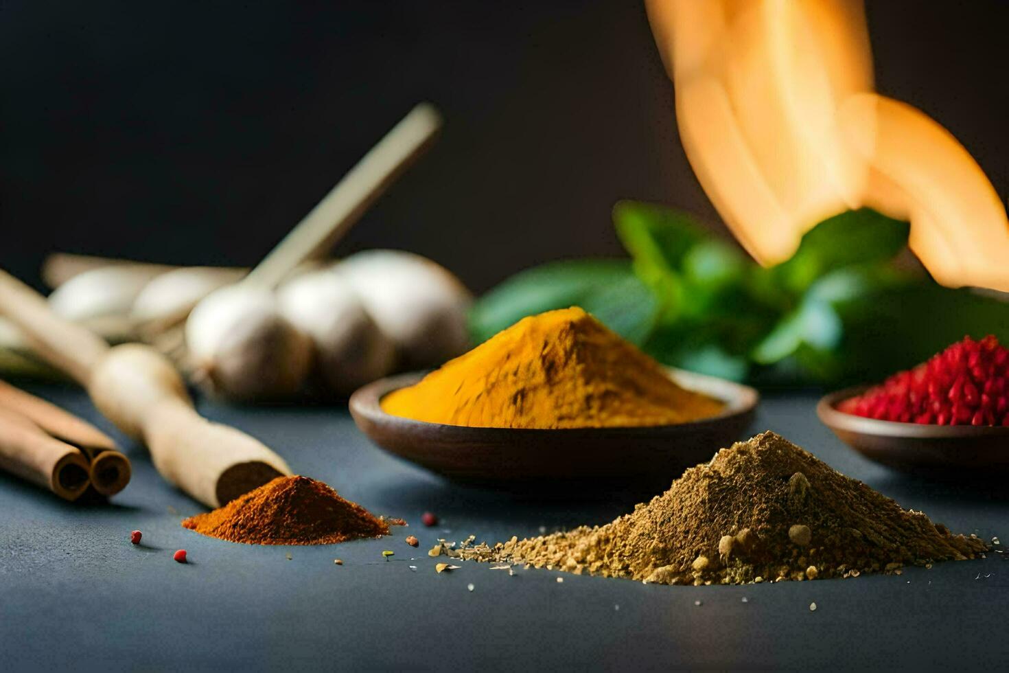 spices and herbs on a table. AI-Generated photo