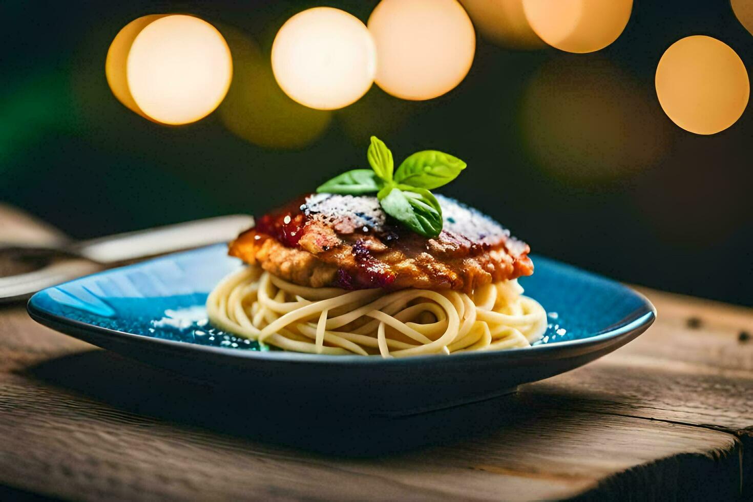 a plate of spaghetti with meat and sauce on it. AI-Generated photo