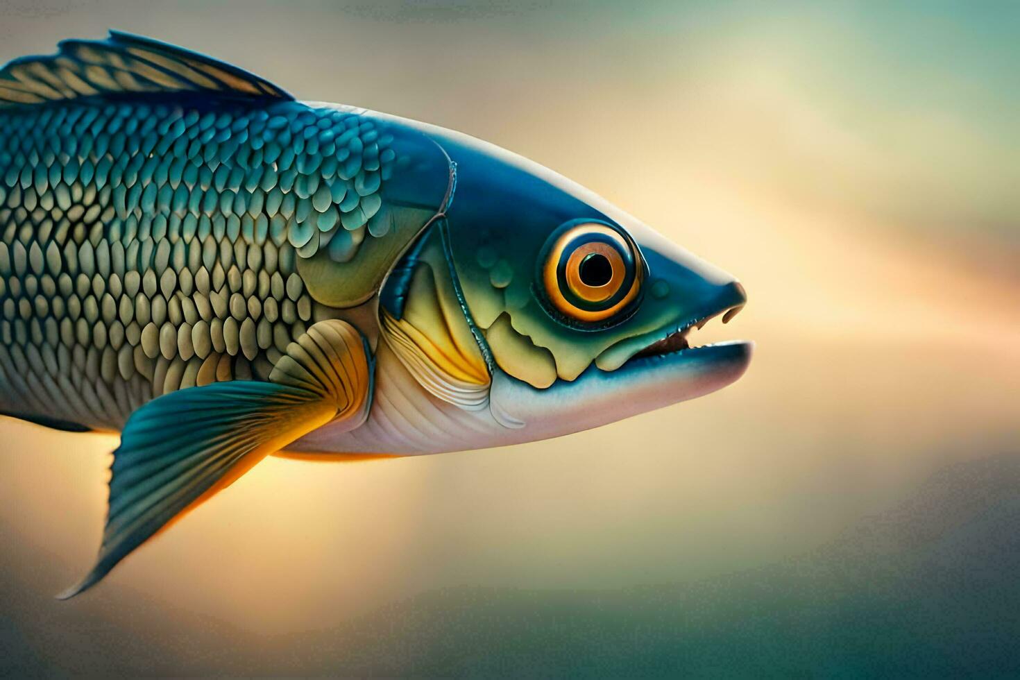 un pescado con grande ojos y un grande boca. generado por ai foto