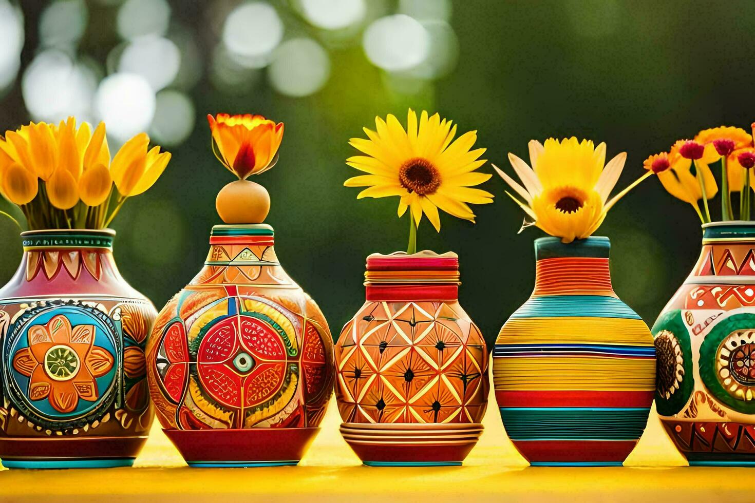 colorful vases with flowers in them. AI-Generated photo