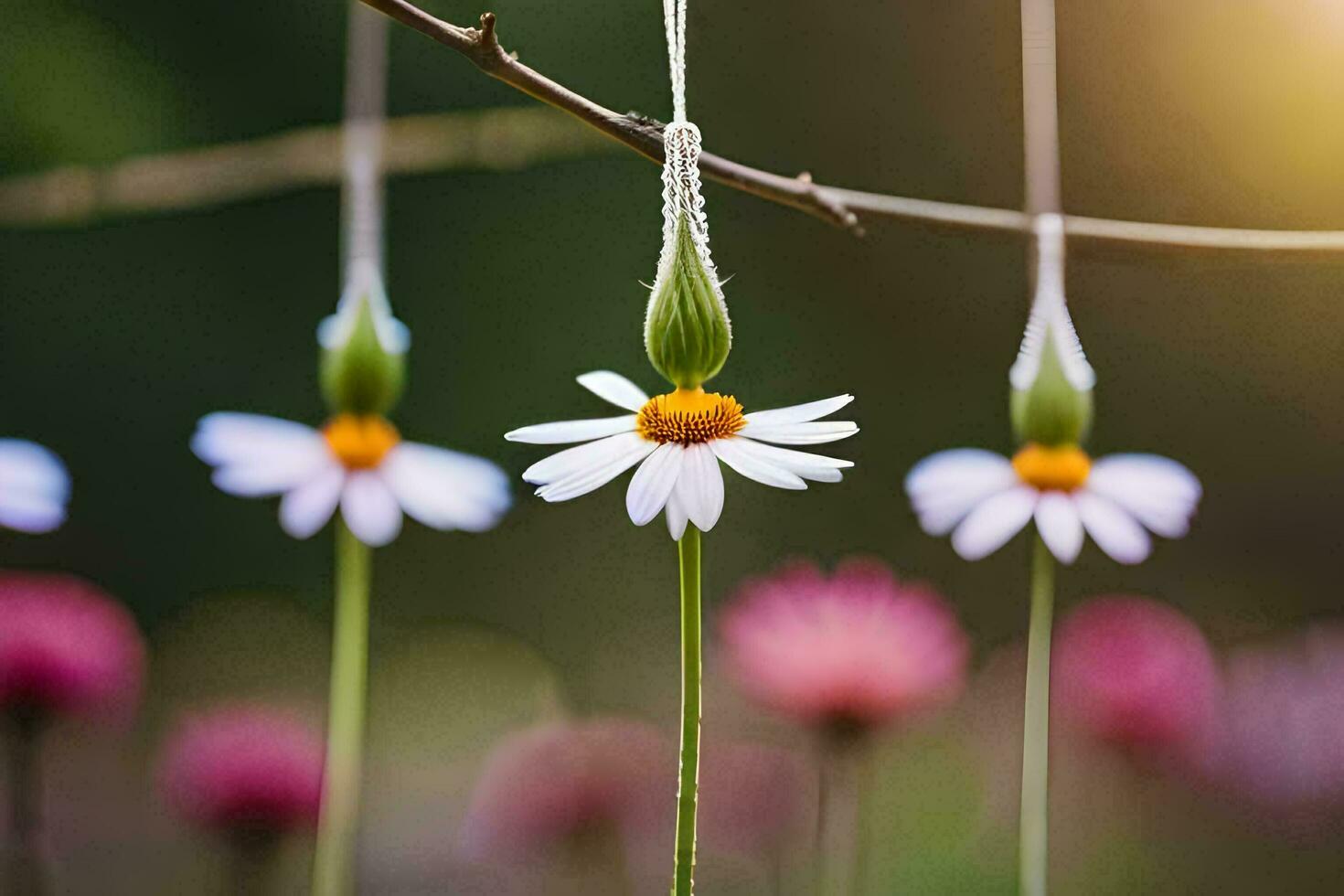 daisies hanging from a vine. AI-Generated photo