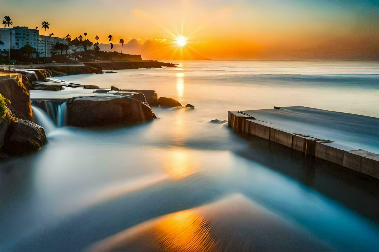 the sun rises over the ocean in this photo. AI-Generated photo