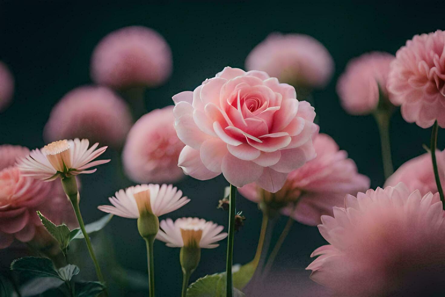 pink flowers in a field. AI-Generated photo