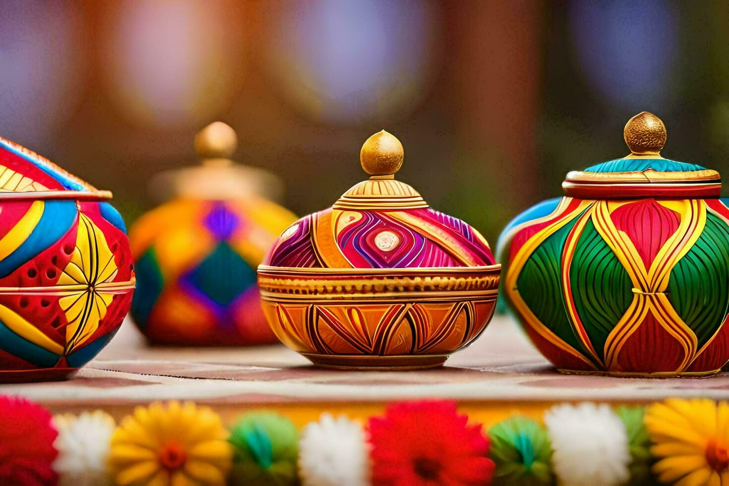 colorful diyas on display. AI-Generated photo