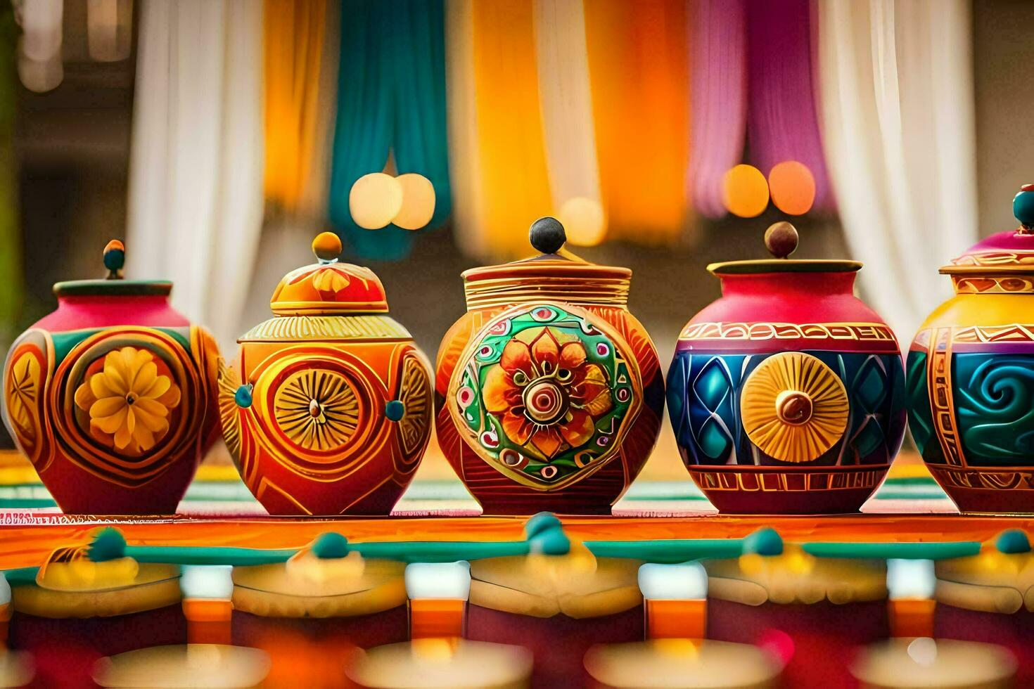 colorful vases with colorful designs on them. AI-Generated photo