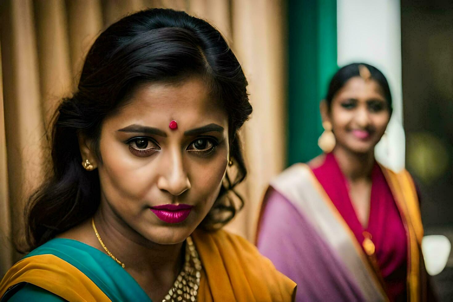 a woman in a sari is looking at the camera. AI-Generated photo