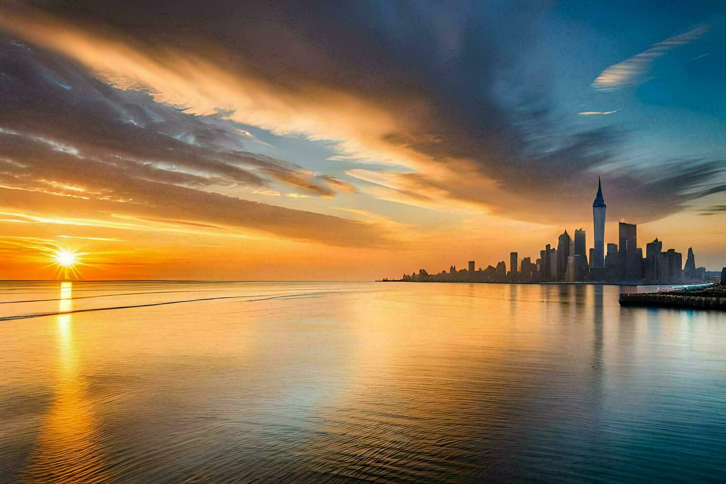 the sun sets over the city skyline in toronto. AI-Generated photo