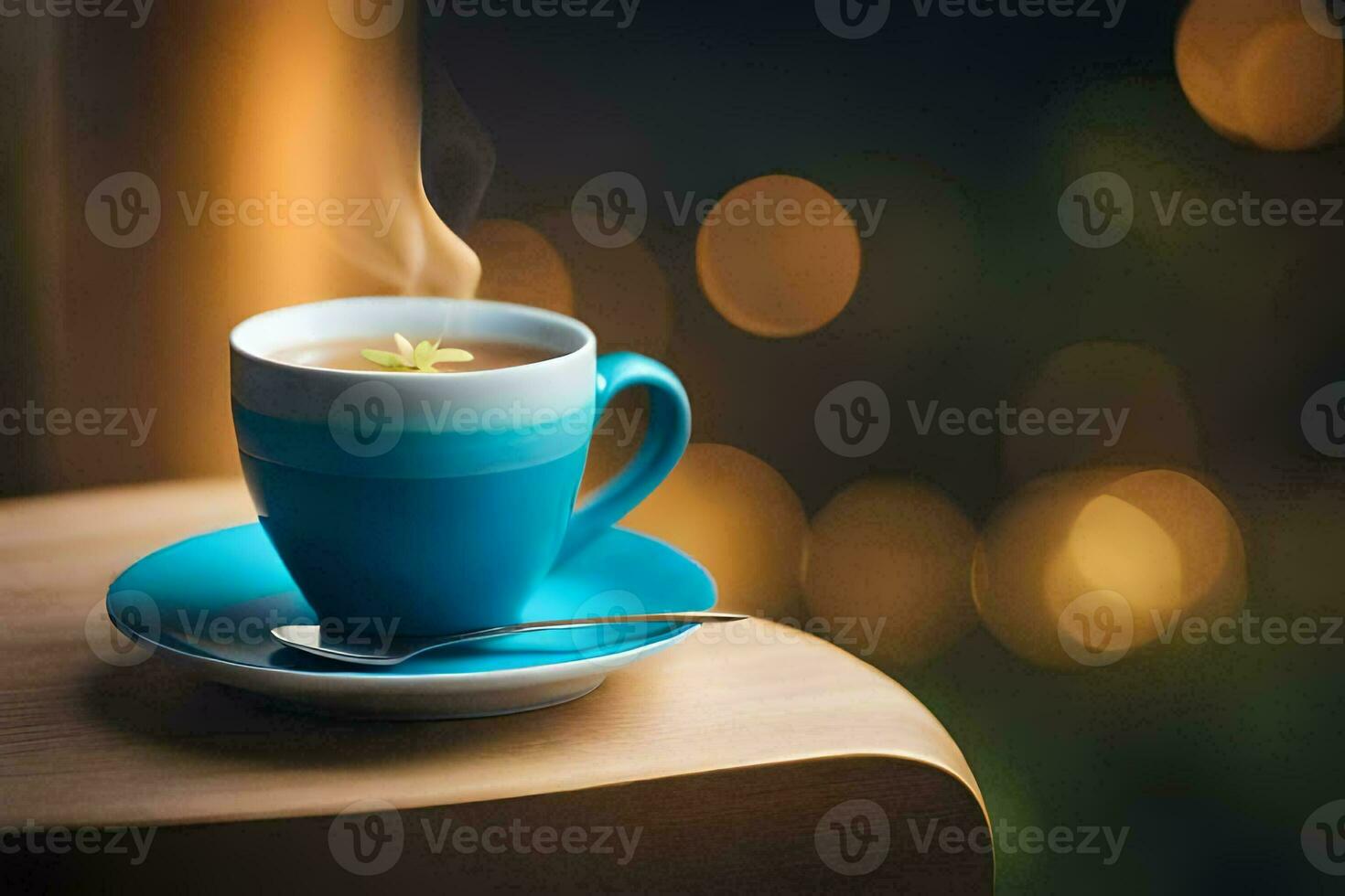 a cup of coffee on a wooden table. AI-Generated photo