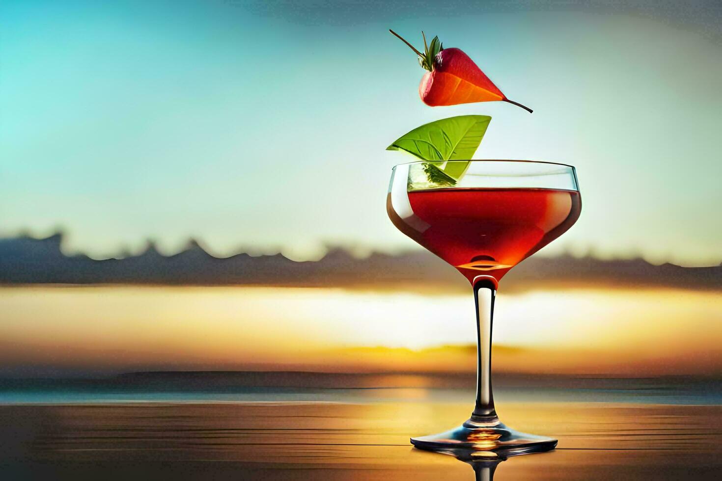 cocktail with strawberry on the beach. AI-Generated photo