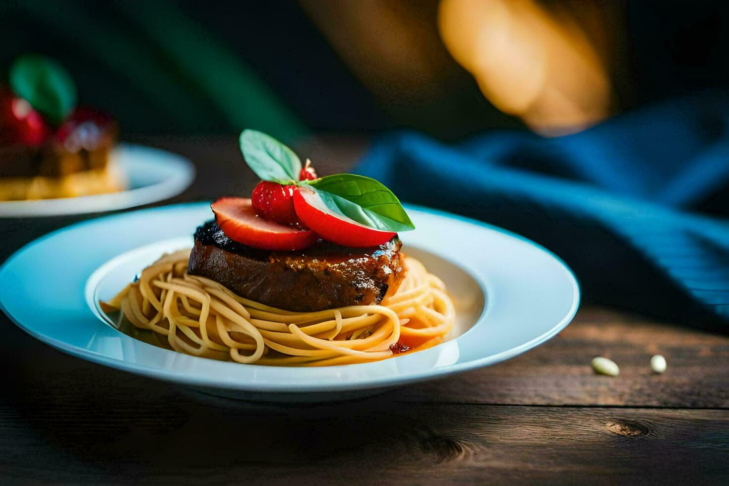 the food is served on a plate with a fork and a knife. AI-Generated photo