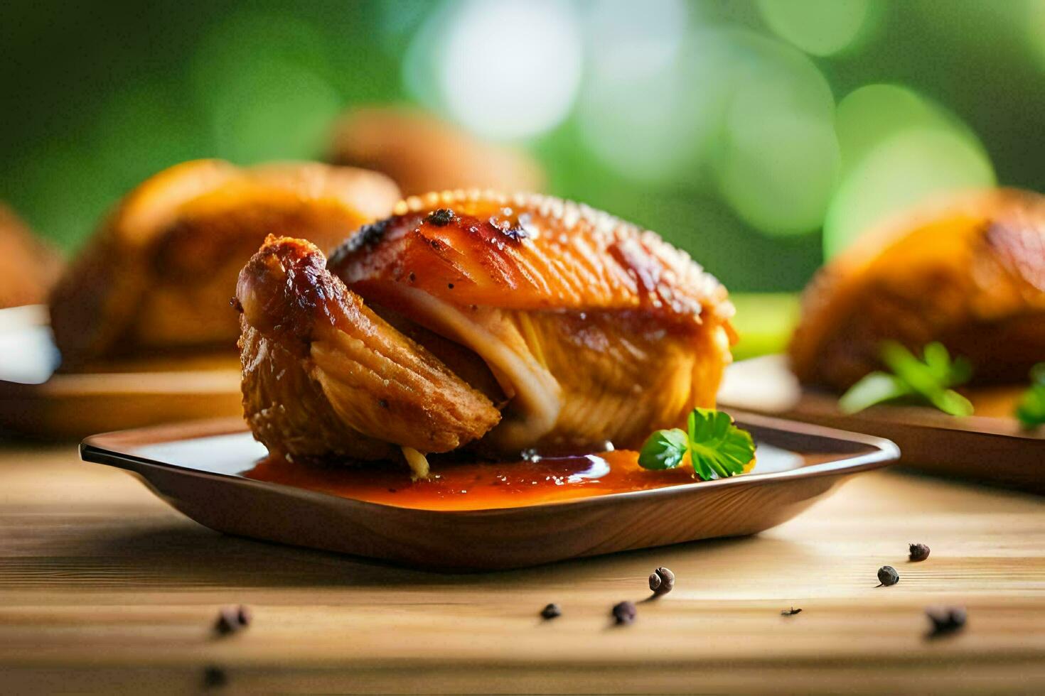 chicken wings on a plate with sauce. AI-Generated photo