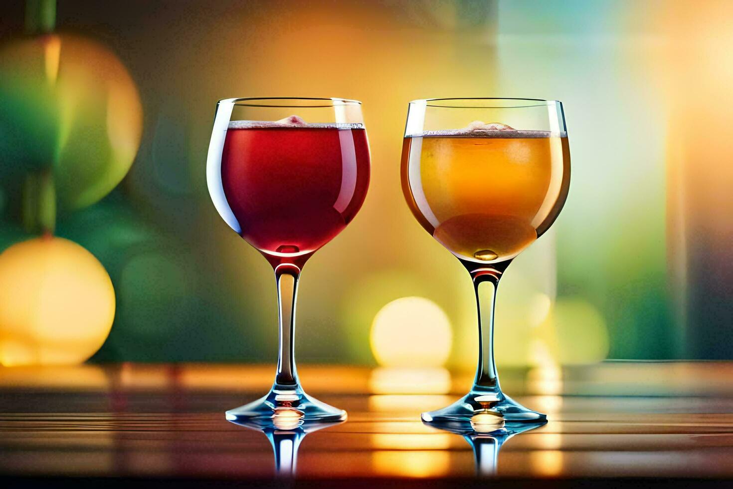 two glasses of wine on a table with blurred background. AI-Generated photo