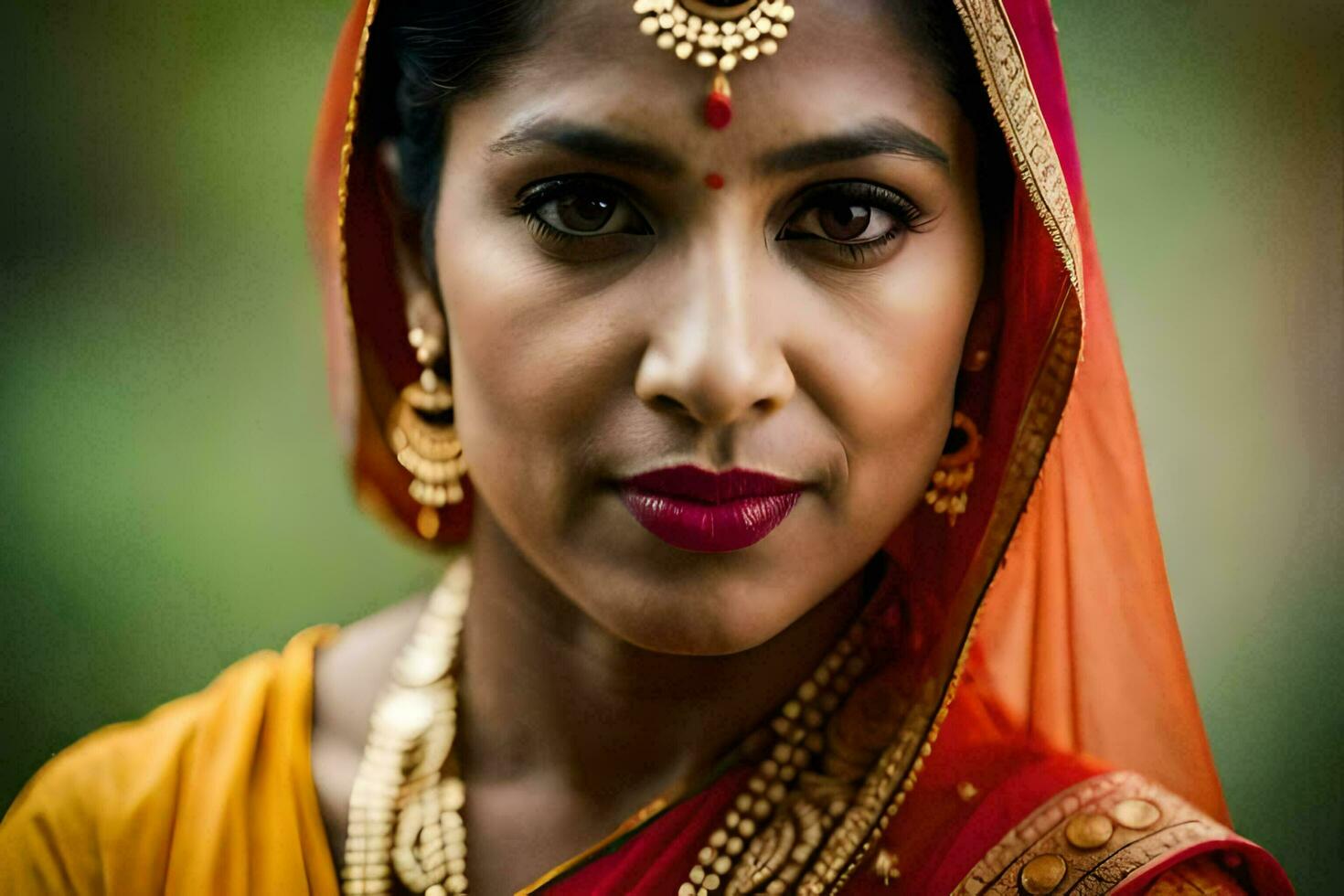 un mujer en tradicional indio atuendo. generado por ai foto