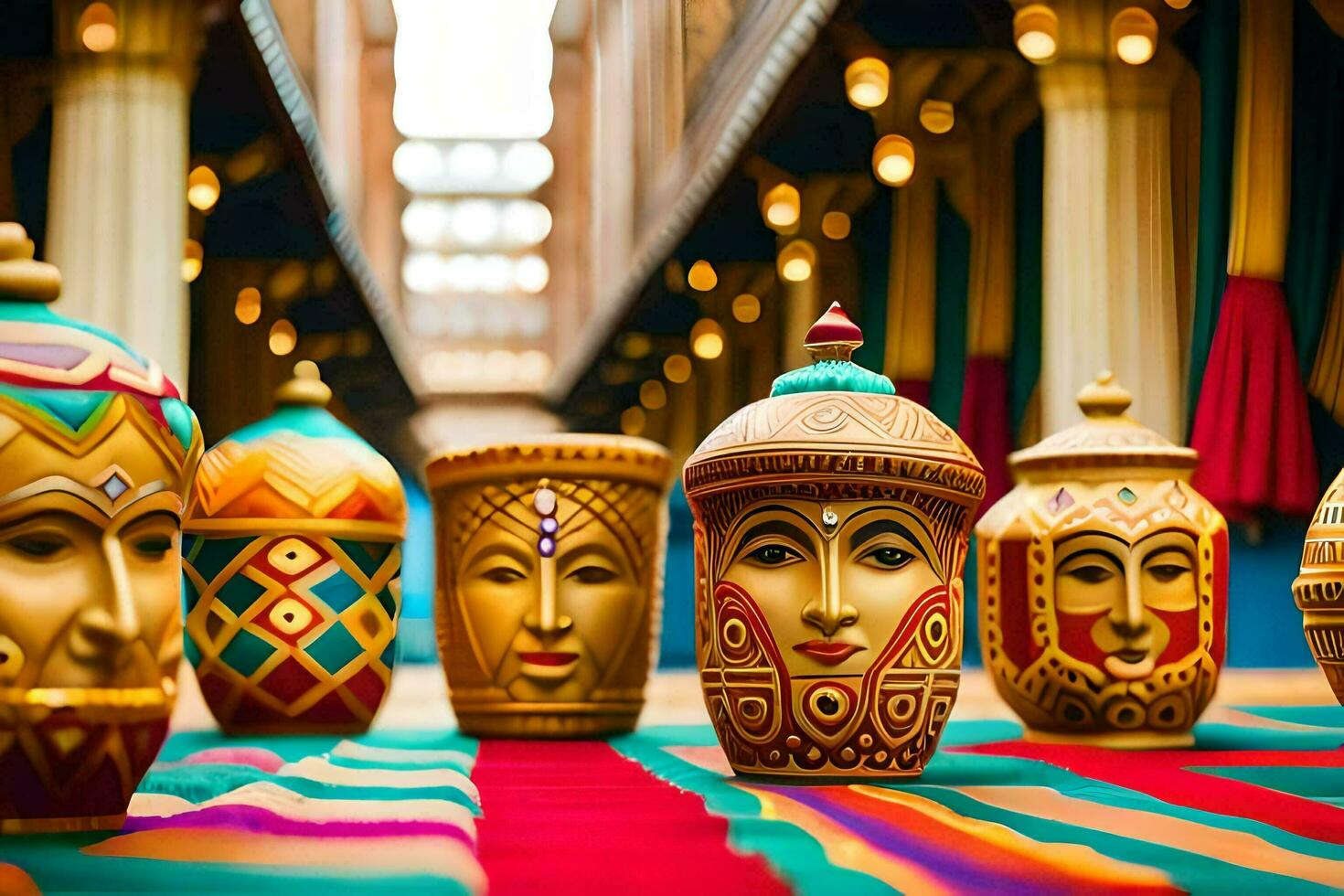 colorful ceramic vases with faces on them. AI-Generated photo