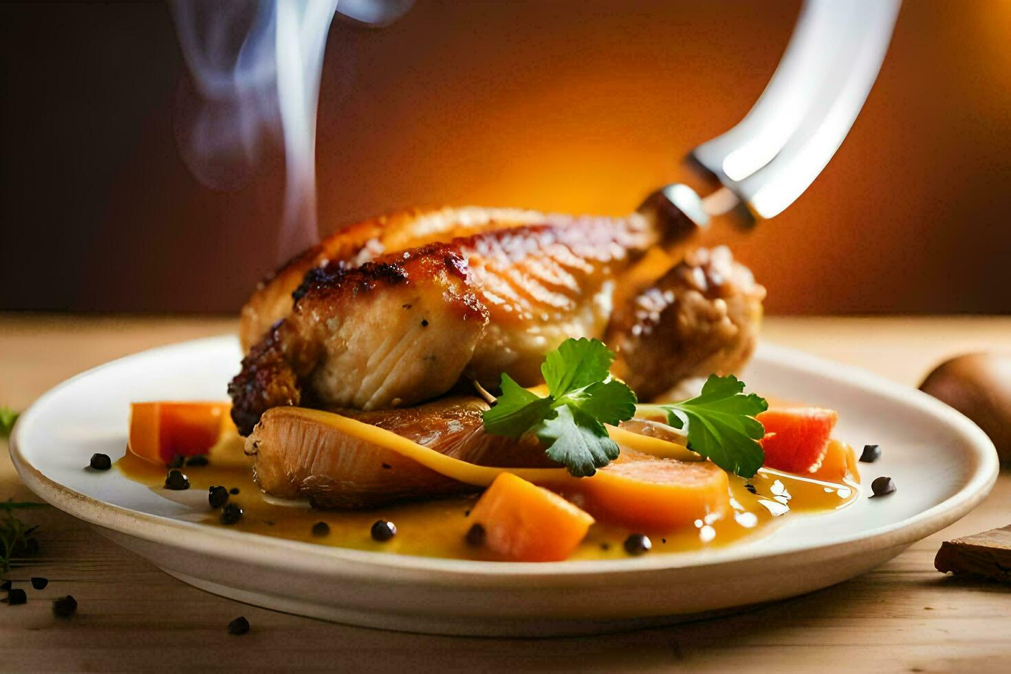 a plate with a chicken on top of it. AI-Generated photo