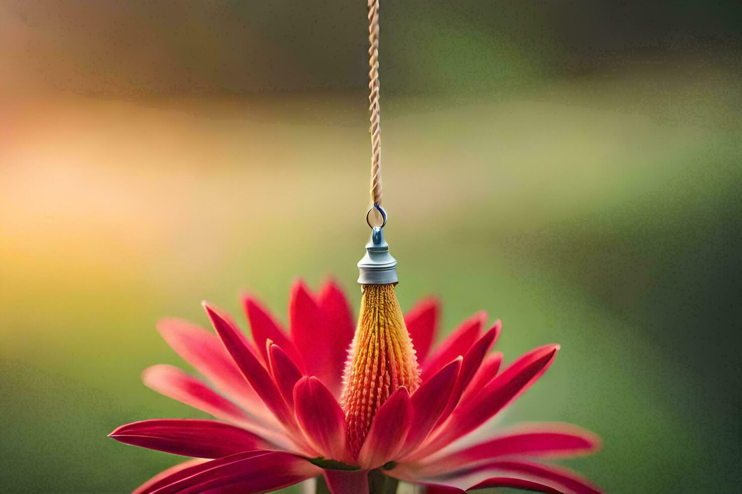 a red flower hanging from a hook. AI-Generated photo