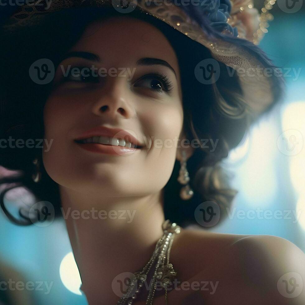 Mesmerizing portrait of a stunning young woman with a captivating gaze. Generative ai. photo
