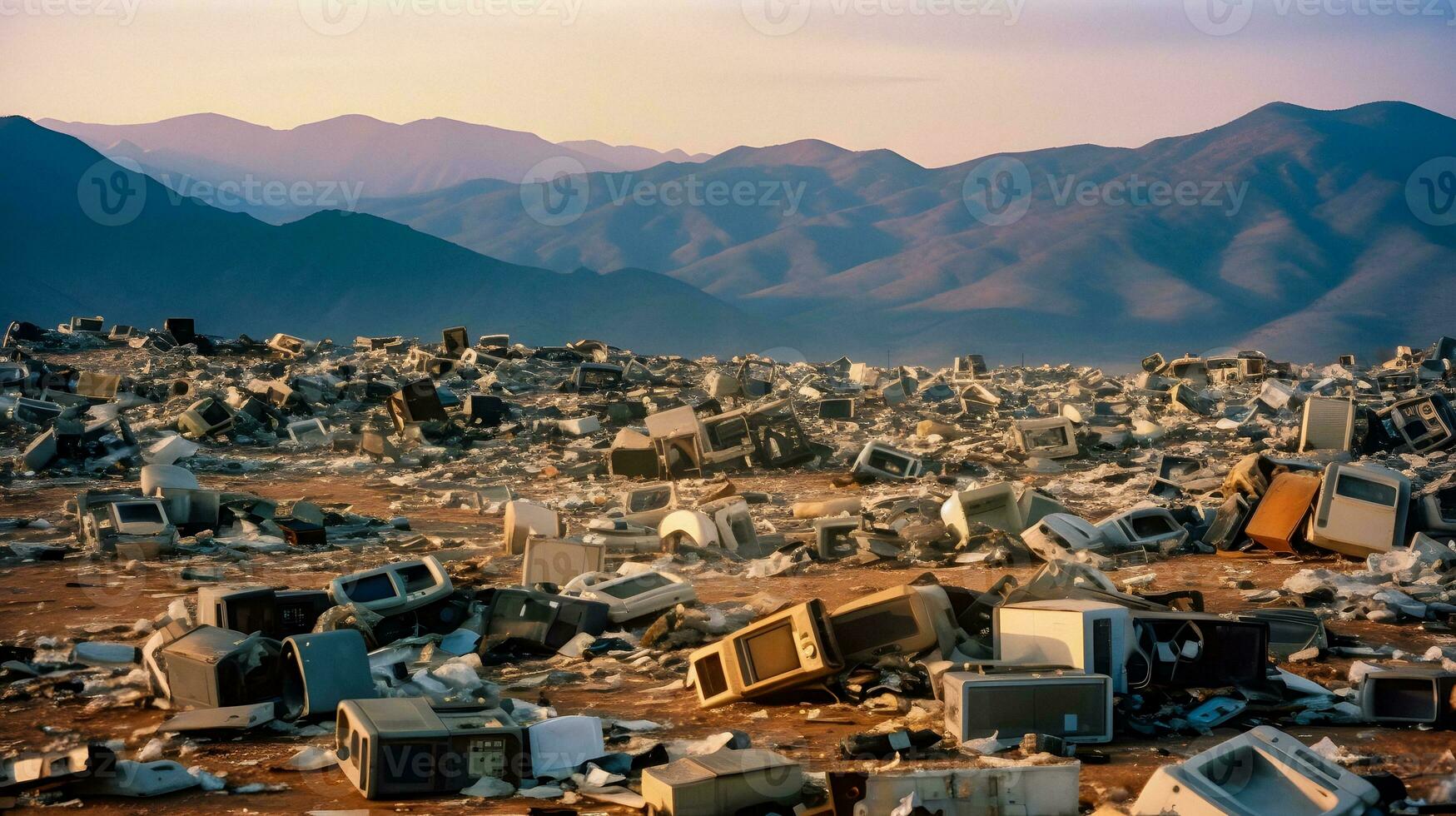 AI-Generated Gigantic Mountain of E-Waste photo