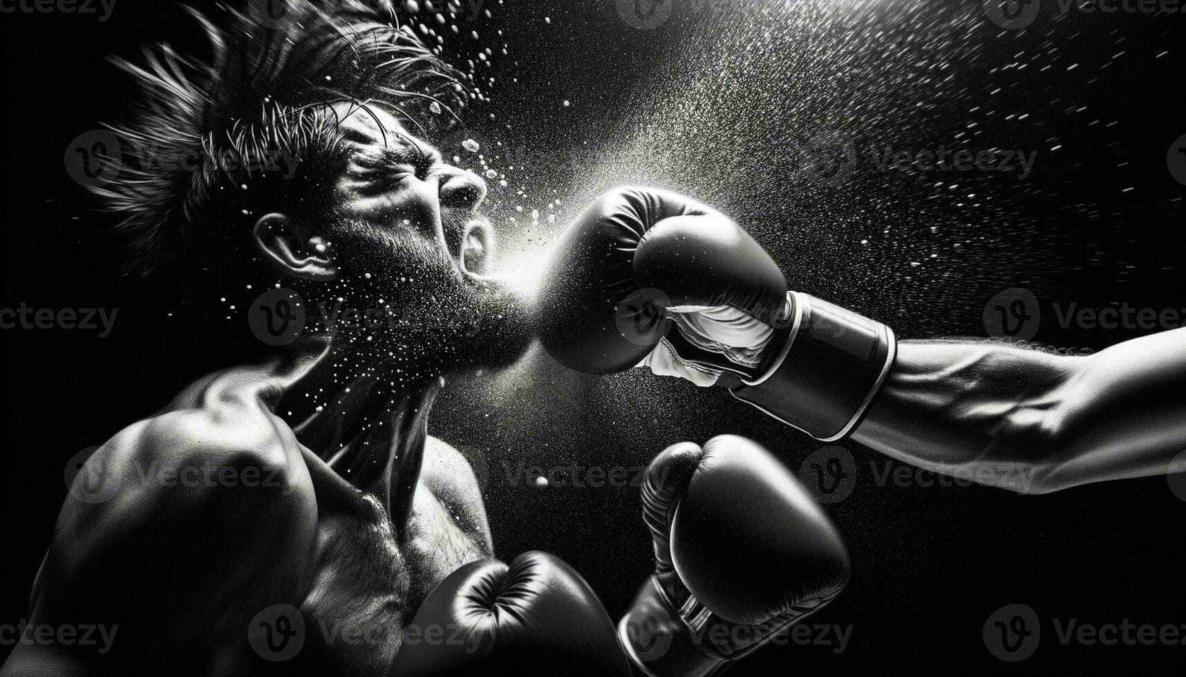 Black and White AI-Generated Boxing Knockout Photo