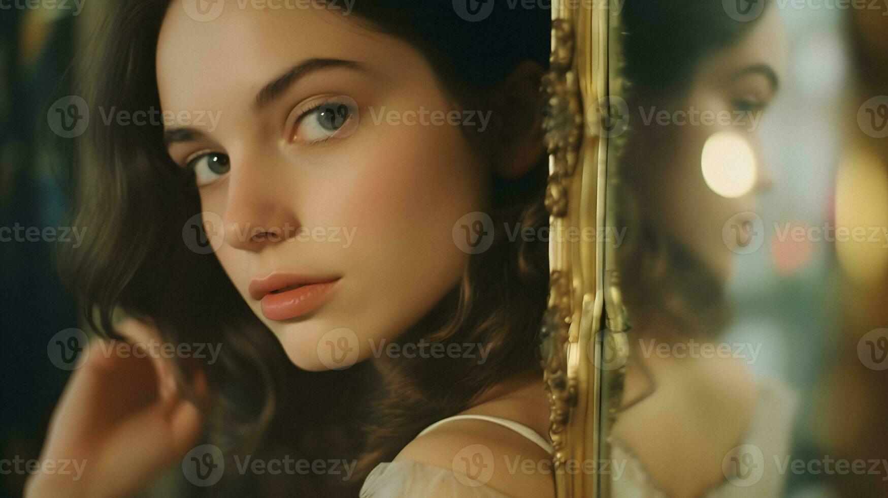 Mesmerizing portrait of a stunning young woman with a captivating gaze. Generative ai. photo