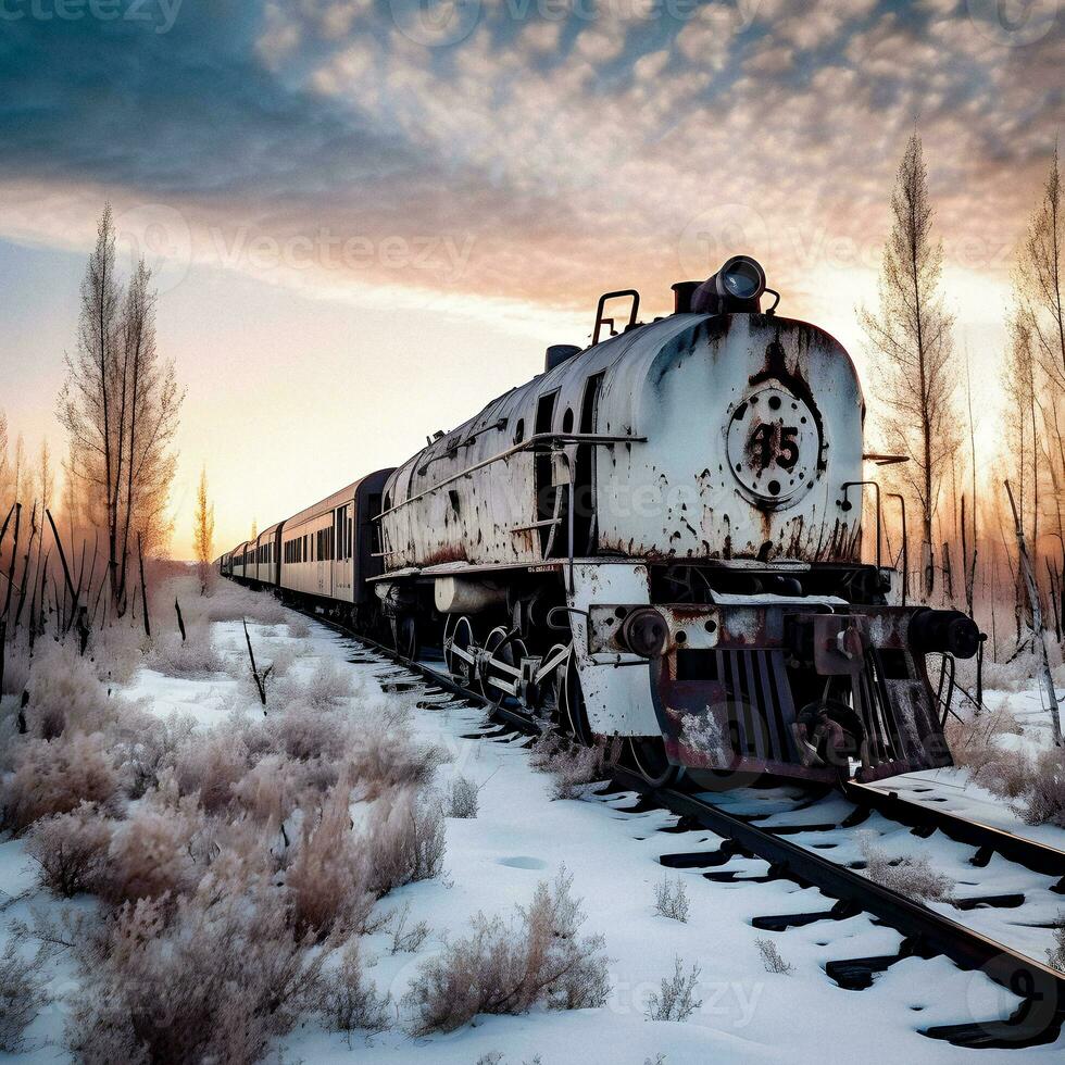 Solitude in Snow Abandoned Train amidst Winter's Embrace   generative ai photo