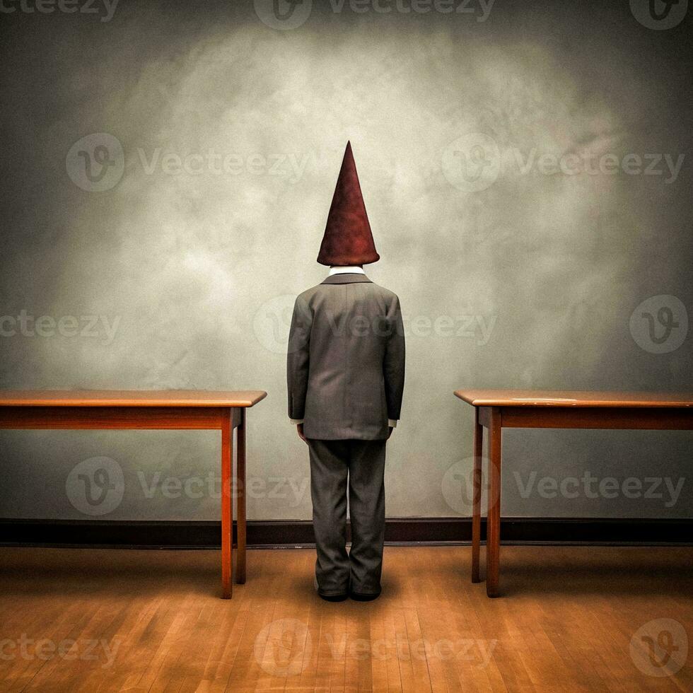 Retrograde Classroom Discipline Punished Pupil in Dunce Cap   generative ai photo