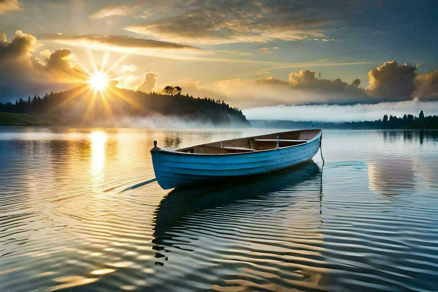 a boat on the water at sunset. AI-Generated photo
