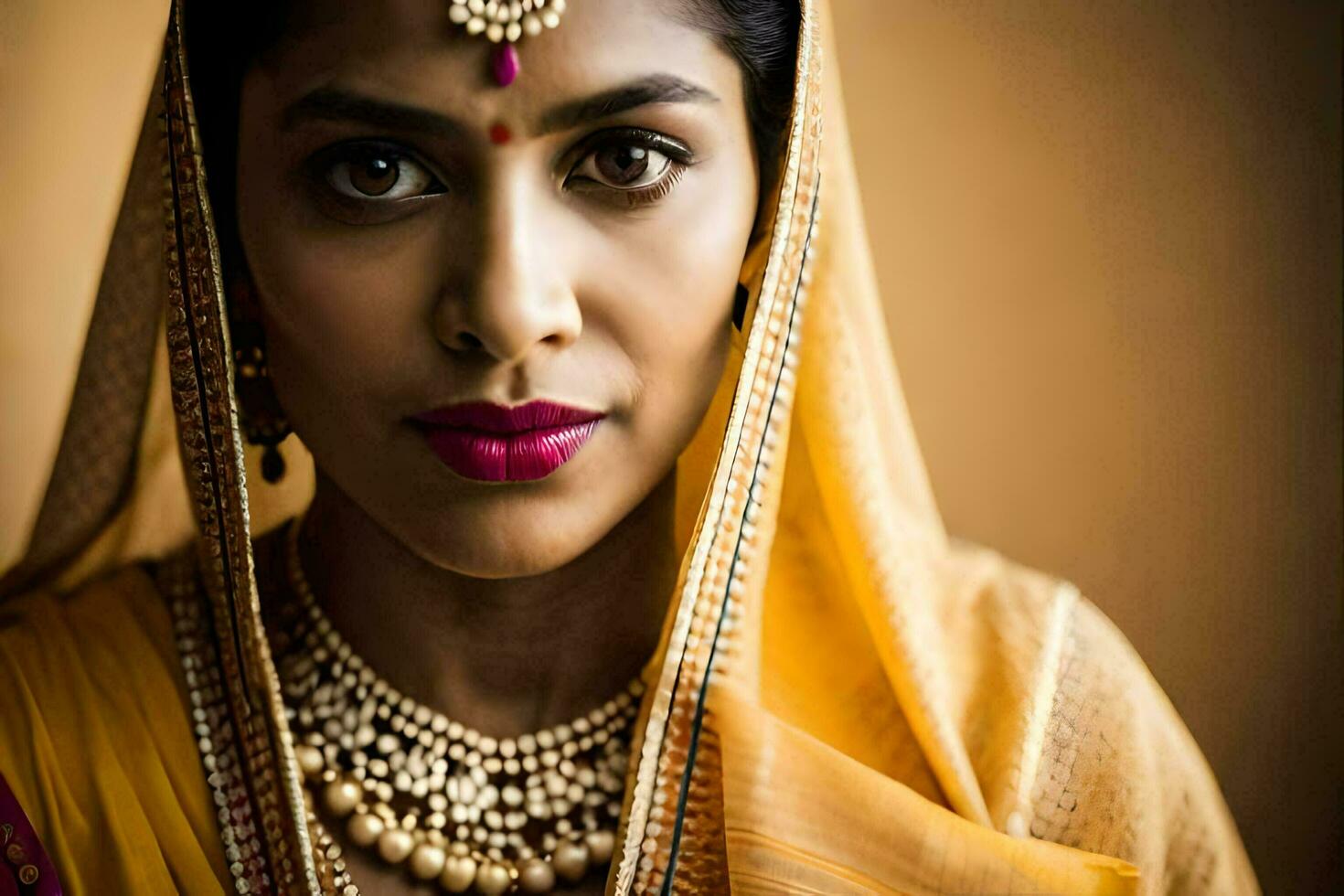 a beautiful indian woman wearing a sari and jewelry. AI-Generated photo