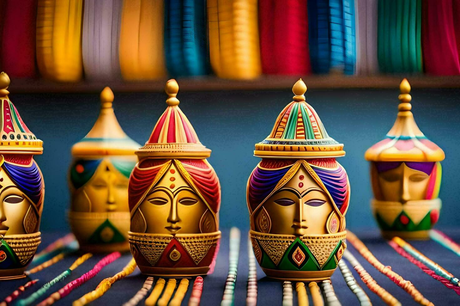 colorful wooden figurines on a table. AI-Generated photo