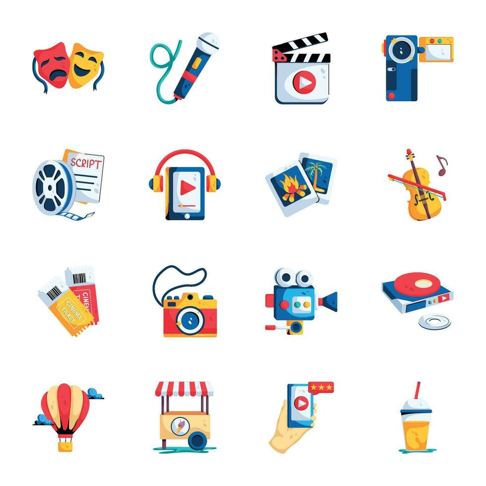 Premium Collection of Entertainment and Multimedia Flat Icons vector