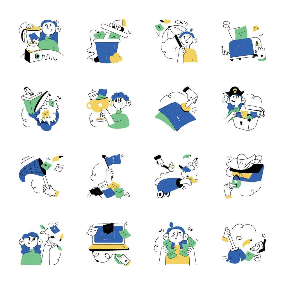 Collection of Data Files Hand Drawn Mini Illustrations vector
