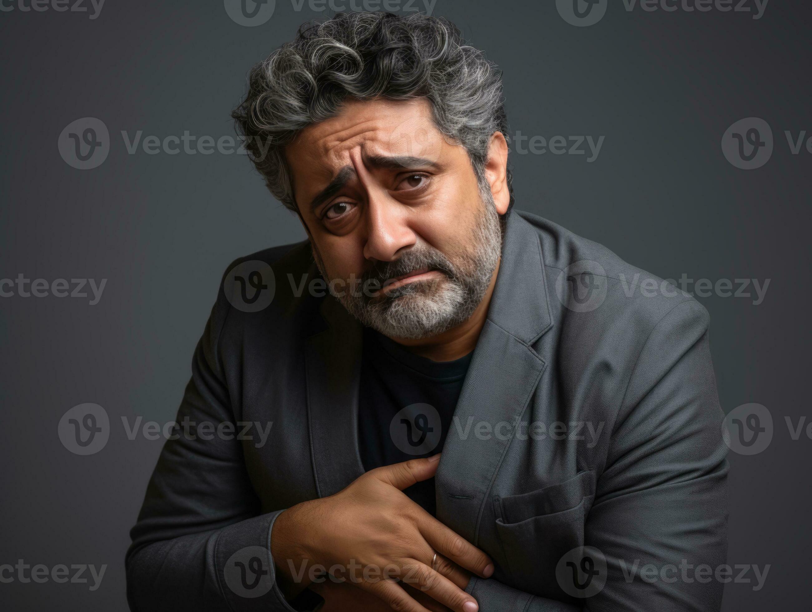 Man Appears To Be In Pain On Grey Background AI Generative 32386519 man-appears-to-be-in-pain-on-grey-background-ai-generative-32386519