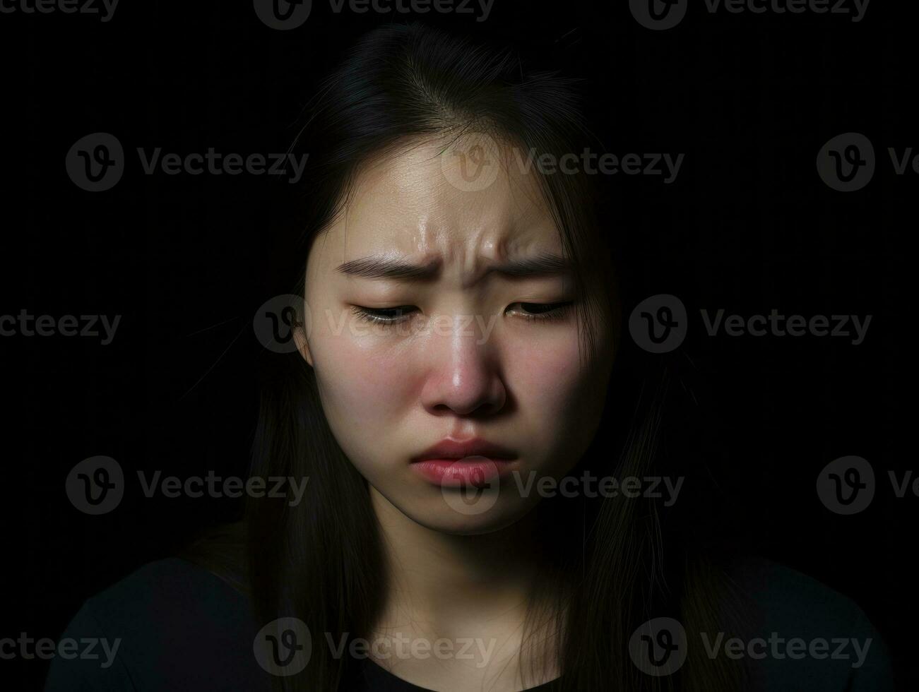 Asian woman appears to be in pain from headache AI Generative photo