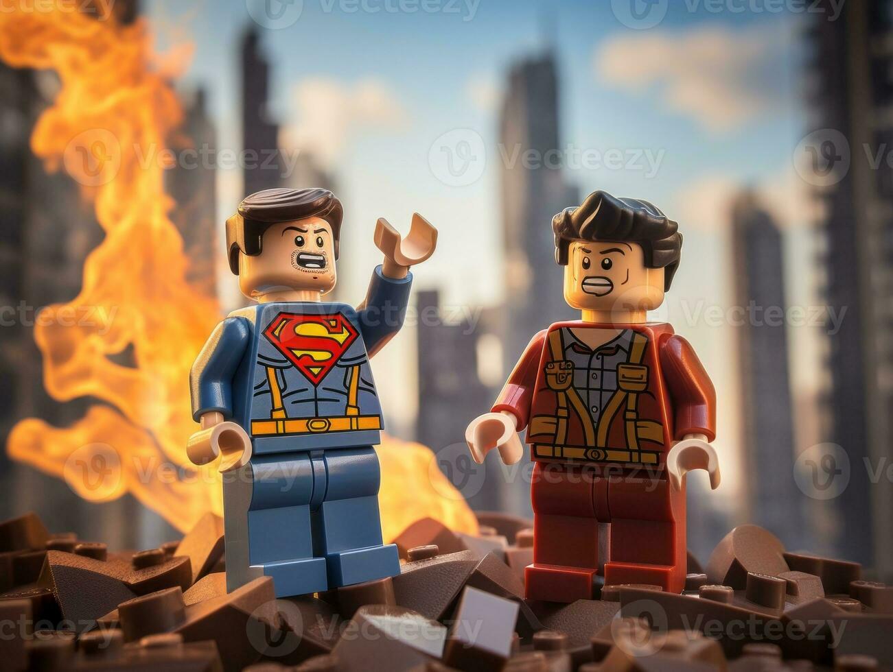 Lego heroes teaming up to save the world AI Generative photo