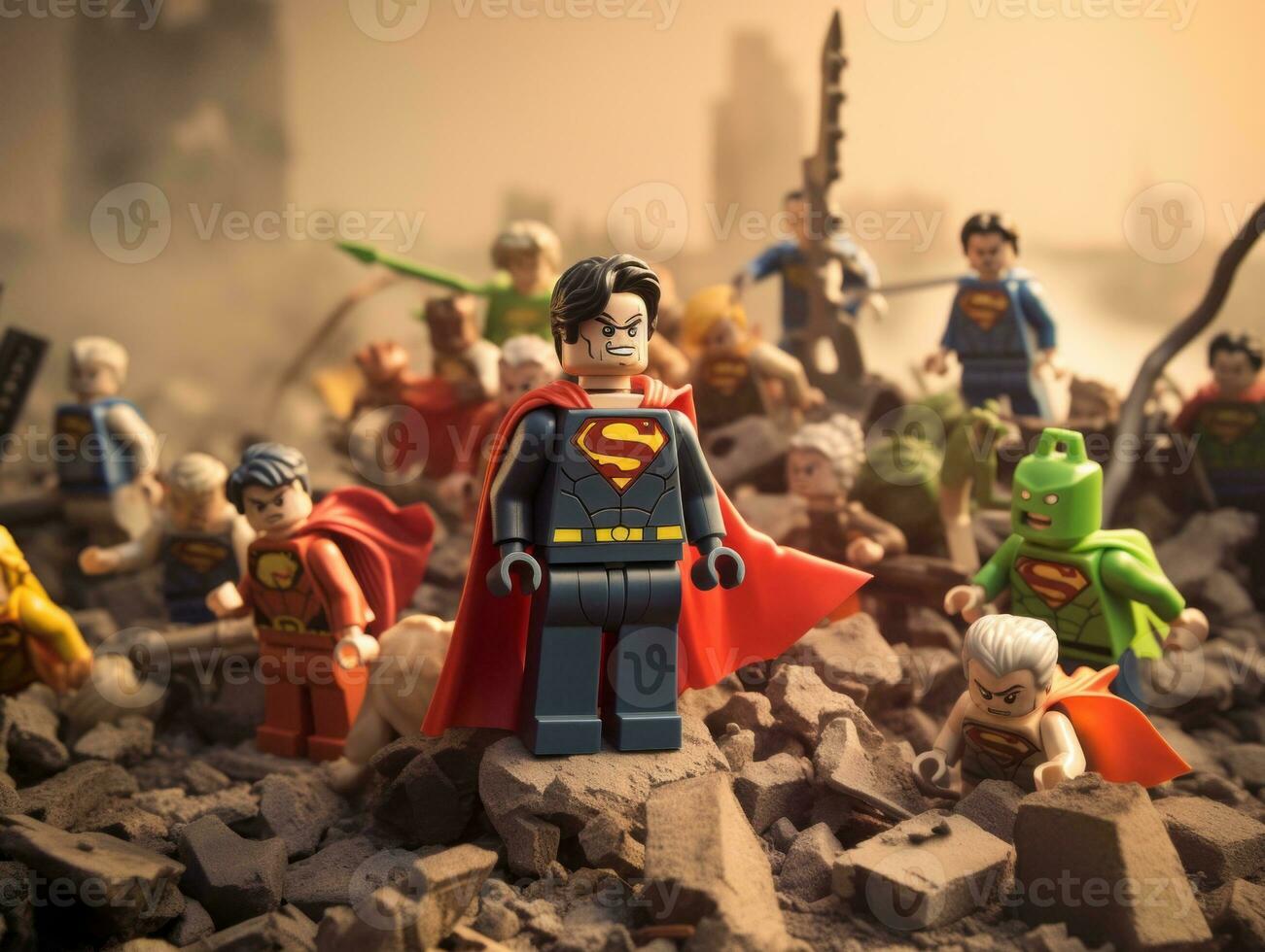 Lego héroes equipo arriba a salvar el mundo ai generativo foto